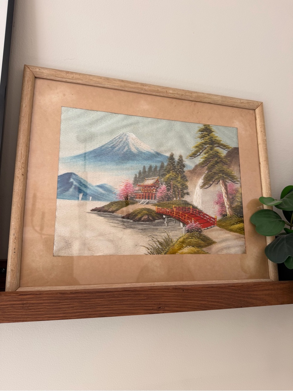 Vintage Korean silk embroidered mid century art